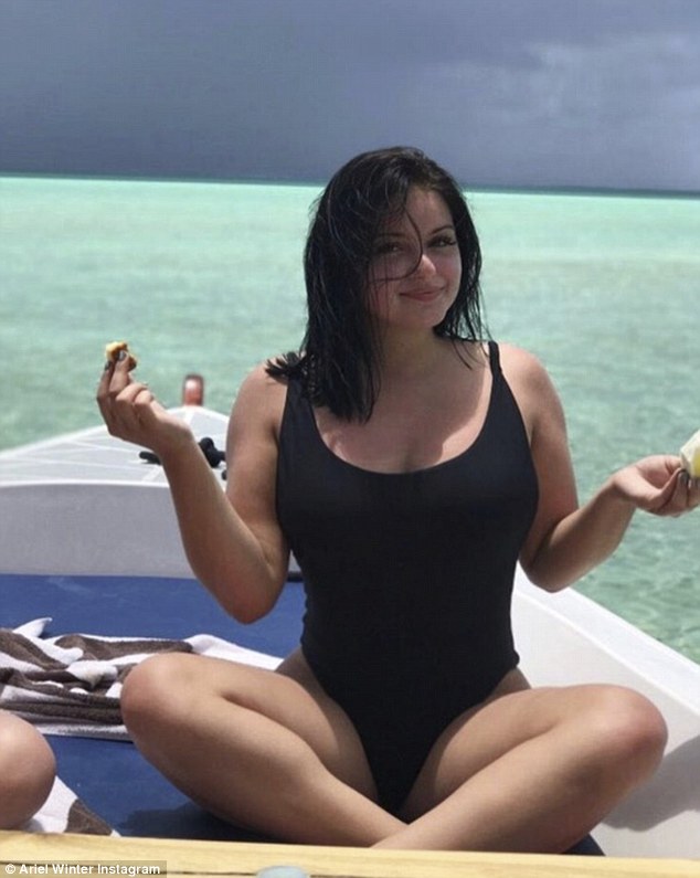 Bottoms up! Ariel Winter shows off her tan-lines in Cheeky Snap as she warns about Stingrays during Bora Bora getaway