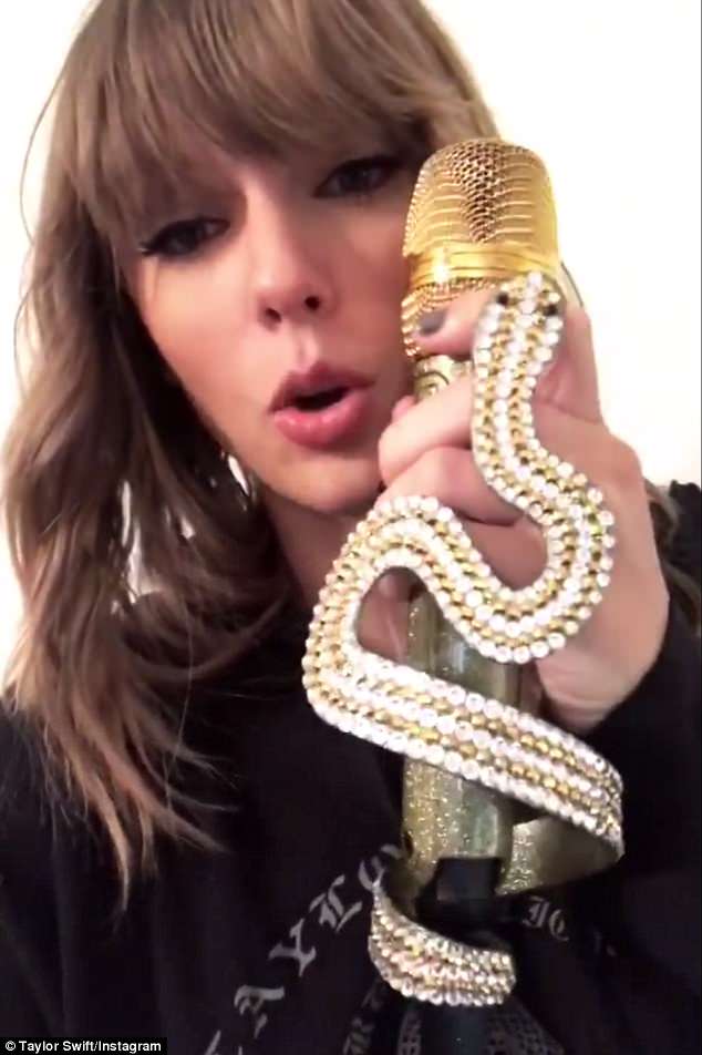 Taylor Swift hints at KimYe feud as she unveils glittering snake microphone ahead of Reputation tour