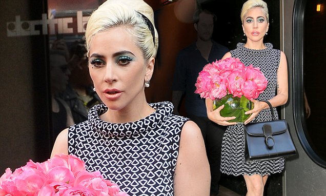 Lady Gaga exudes retro vibes in a printed frock and blue eyeshadow after studio session in New York