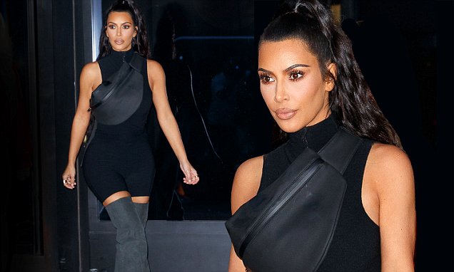 Kim Kardashian covers her curves in body-hugging singlet for Kanye West’s listening party in Queens