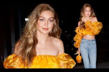 Gigi Hadid flaunts her toned tummy in off the shoulder orange crop top as she steps out in NYC