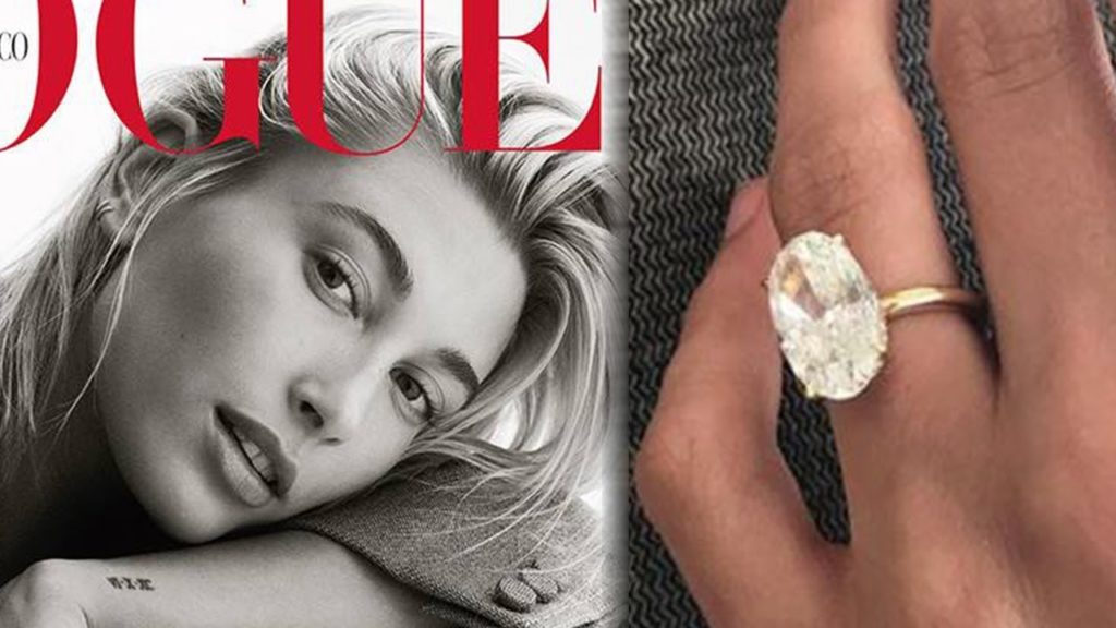 Hailey Baldwin gives close-up of huge Engagement Ring in Vogue