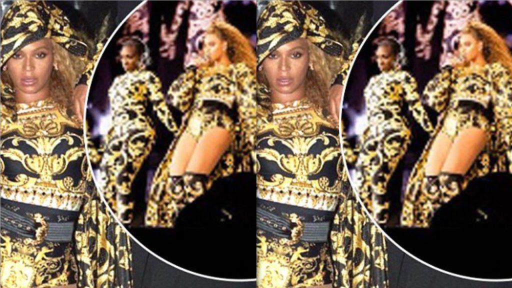 Beyonce shows off her legs in head to toe Versace as she performs with dancers in matching bodysuits