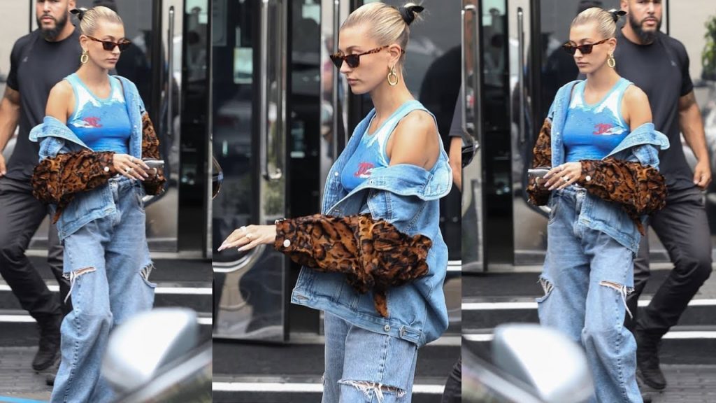 Hailey Baldwin rocks Double Denim as the model goes jewelry shopping alone in Beverly Hills