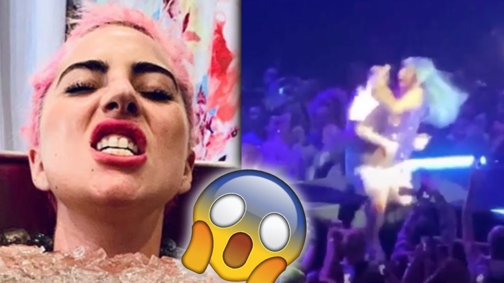 Lady Gaga falls off Stage after Fan Drops her Video